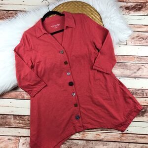 Soft surroundings coral pink tunic button blouse‎